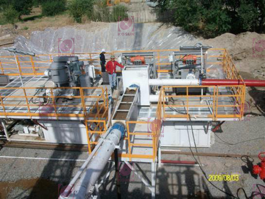 塔吉克斯坦，项目现场，科迅机械的泥浆固控系统正在安装，试水